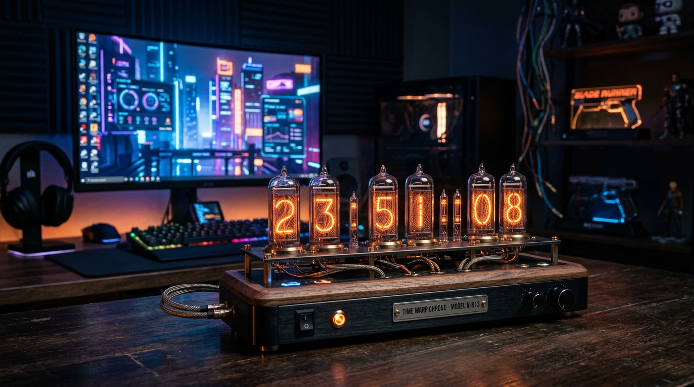 Reloj Digital Cyberpunk Tubos Simulados RGB